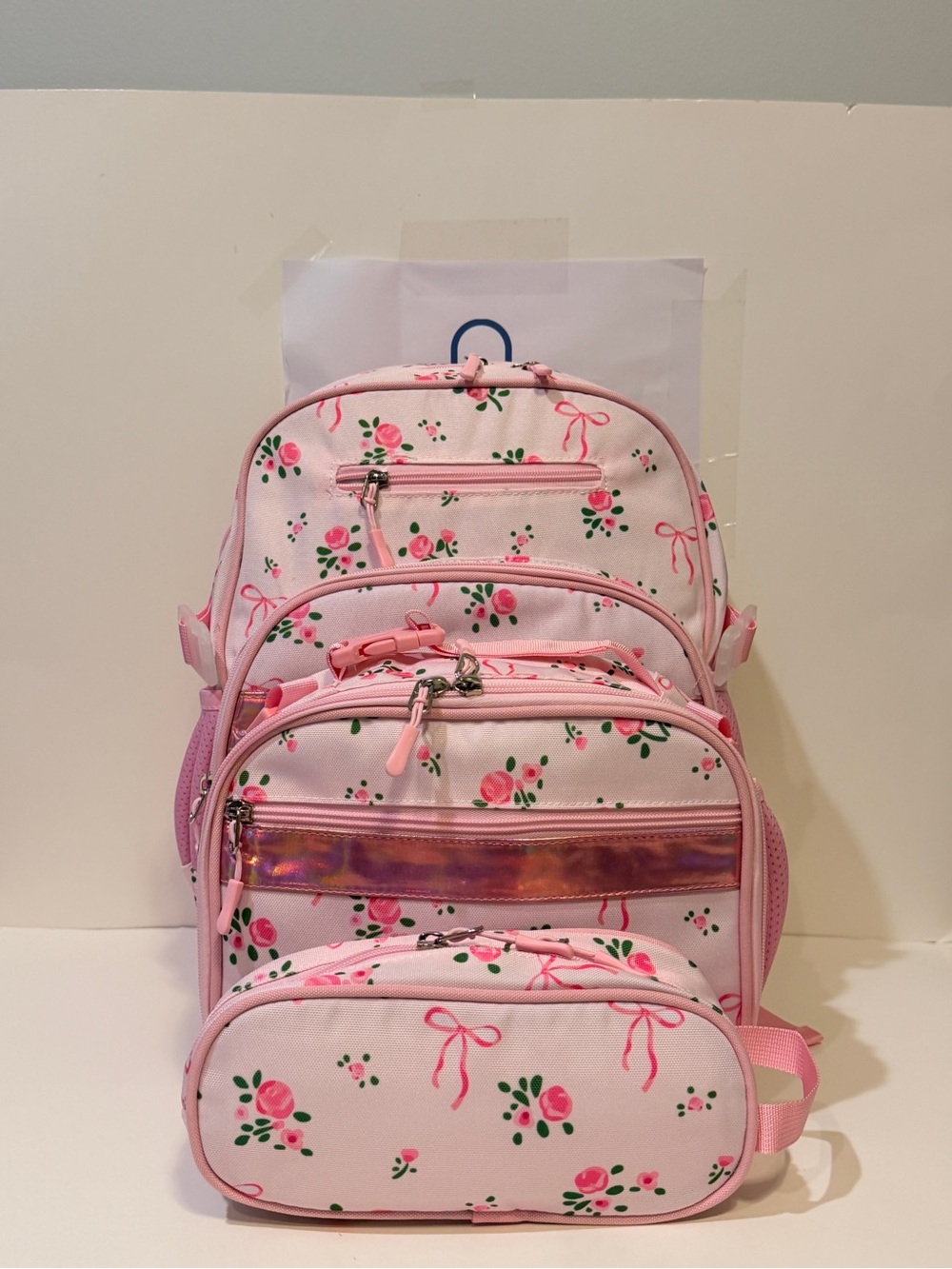 NWOT Floral Bow 3 piece Backpack for Girls w/Lunch box & Pencil Case